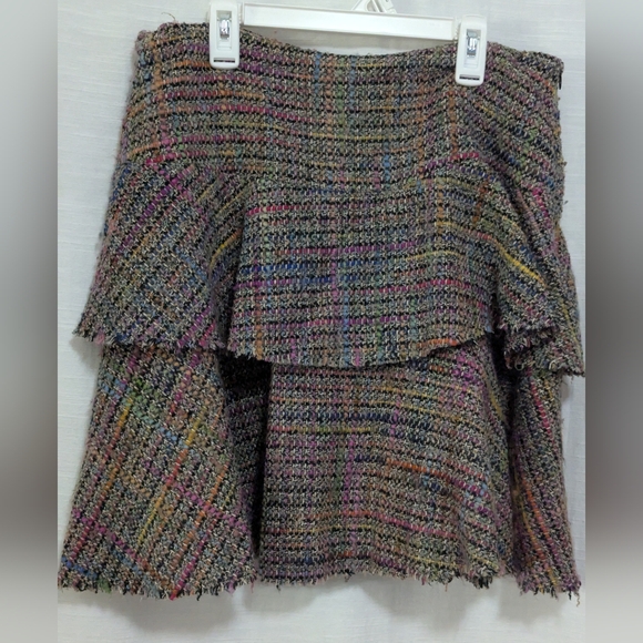 Trina Turk Fray Rainbow Tweed Layered Mini Skirt 8 - Picture 1 of 5